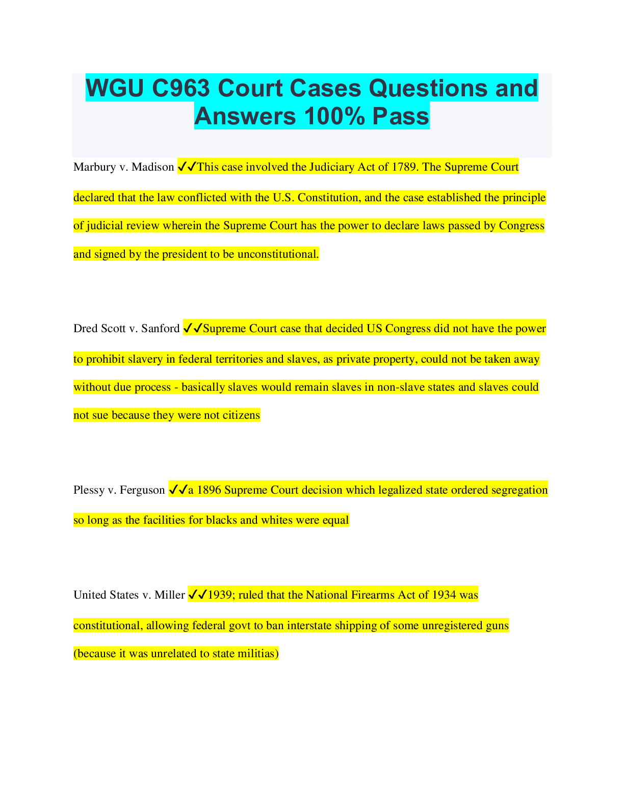 WGU C963 Court Cases Questions and Answers 100 Pass Browsegrades
